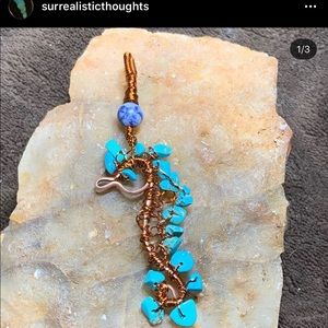 WireWrapped seahorse pendant w/ turquoise breads